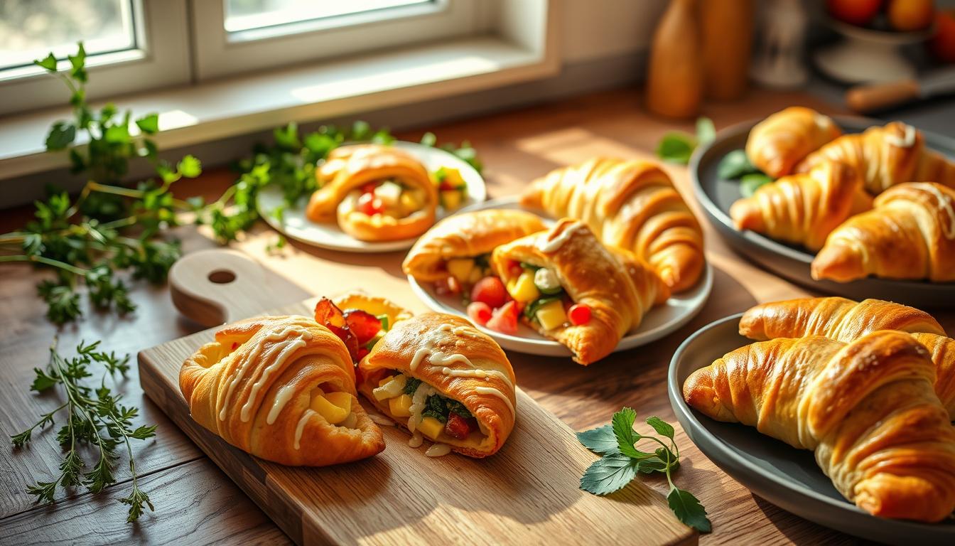 Flaky crescent roll breakfast recipes with eggs, cheese, and bacon