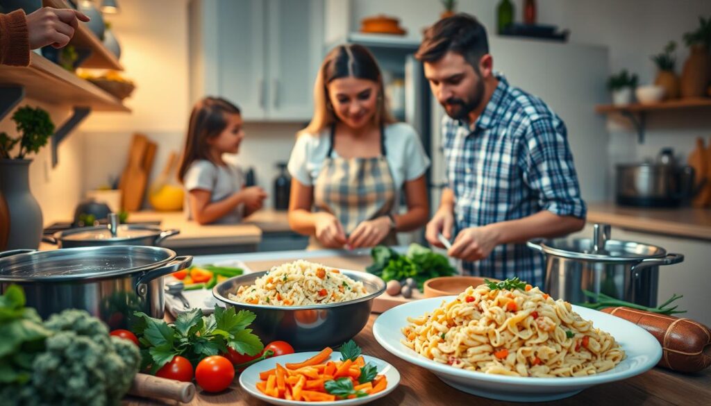 Family Pasta and Rice Meal Preparation