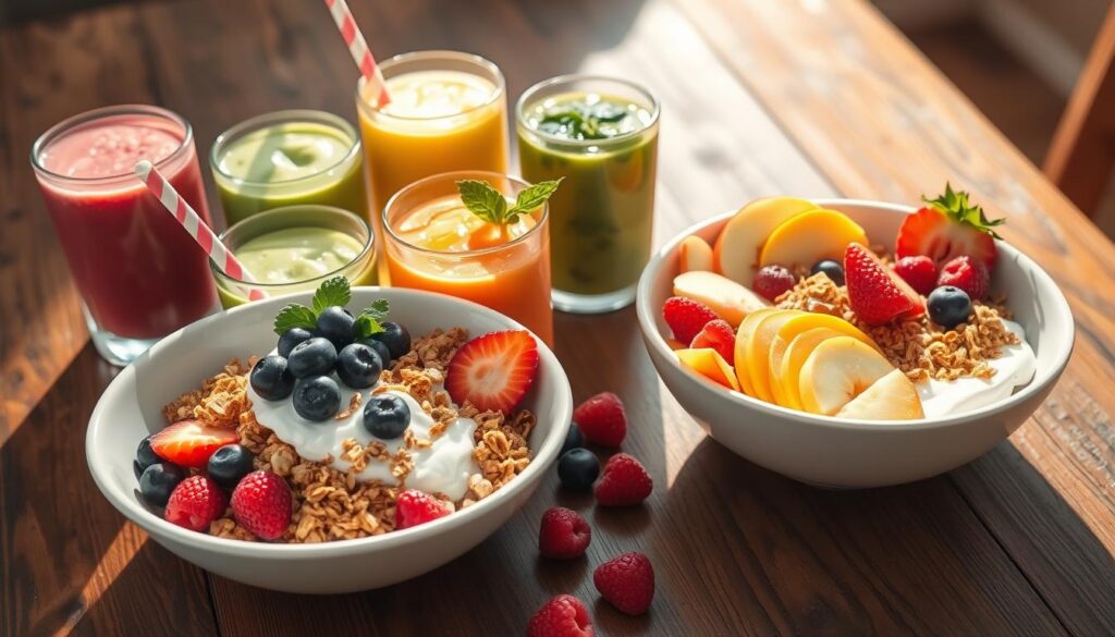 Fruit smoothies and breakfast bowls