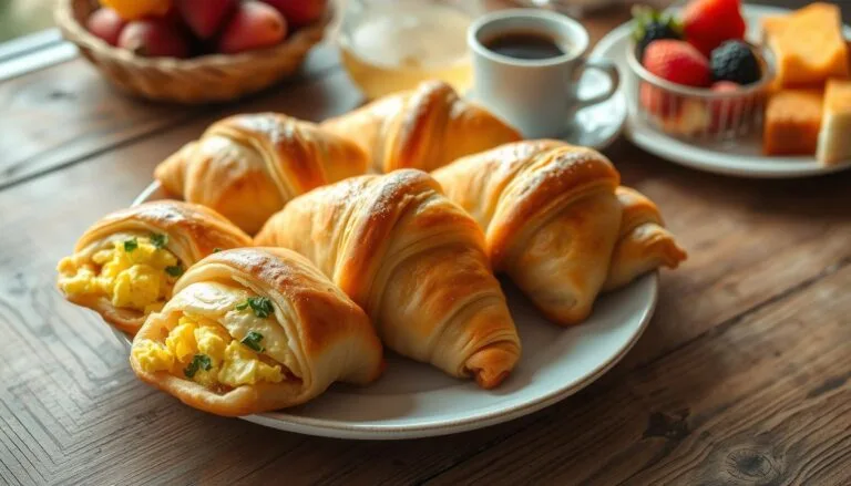 Flaky and golden breakfast crescent rolls filled with delicious ingredients like cheese, eggs, and ham