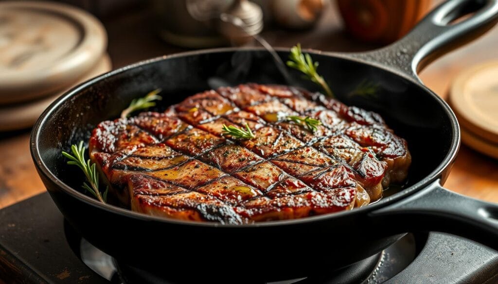 Pan-seared steak cooking technique