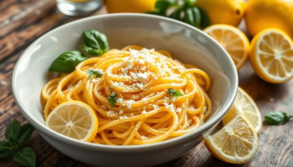 Zesty lemon pasta with Parmesan cheese and fresh herbs