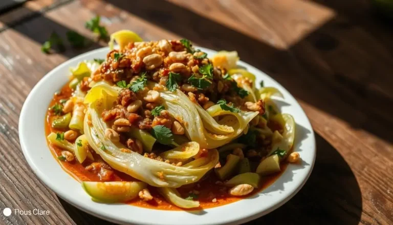 A plate of sautéed cabbage with carrots, garlic, and herbs, served as a healthy vegetarian dish.